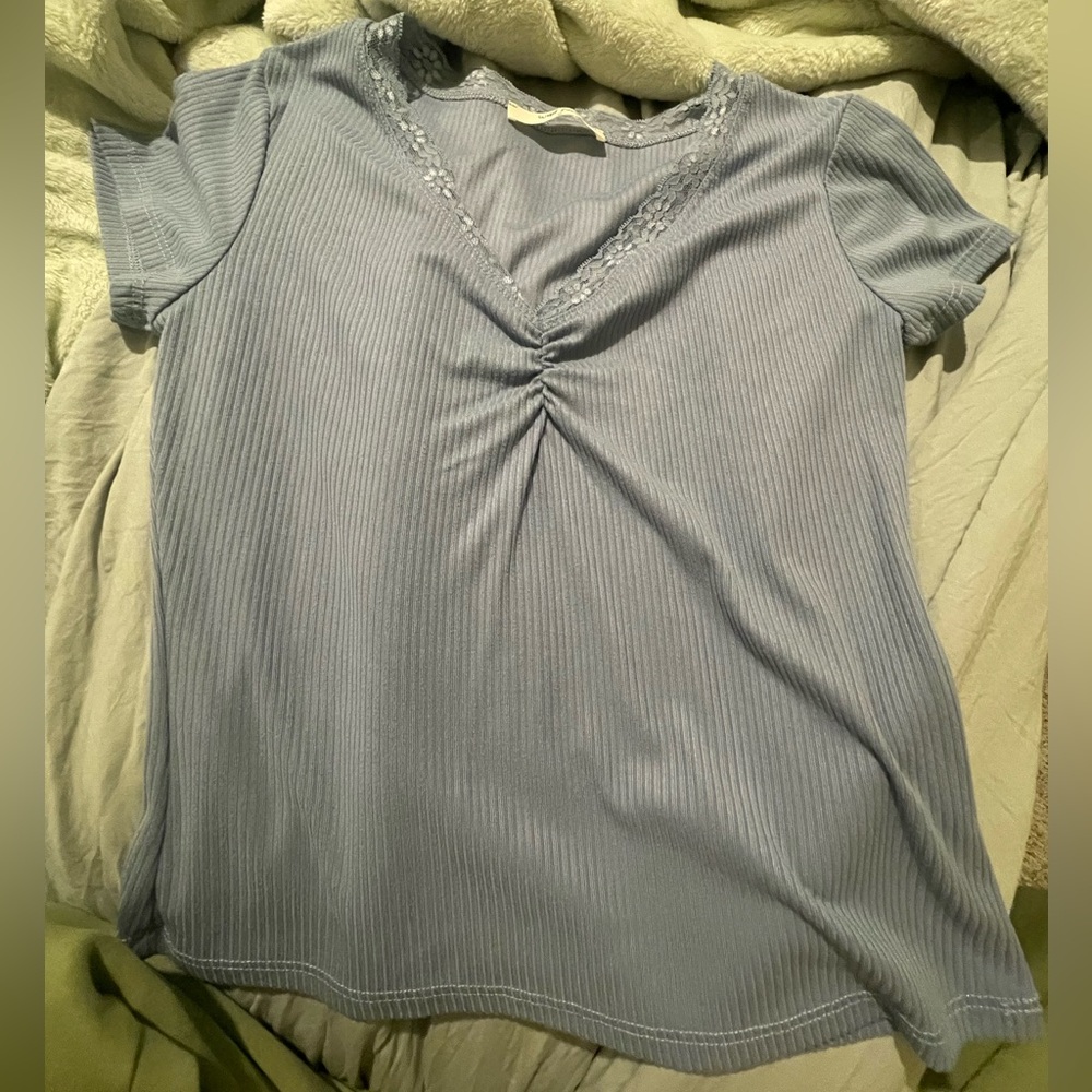 Women's Blue V-Neck Blouse